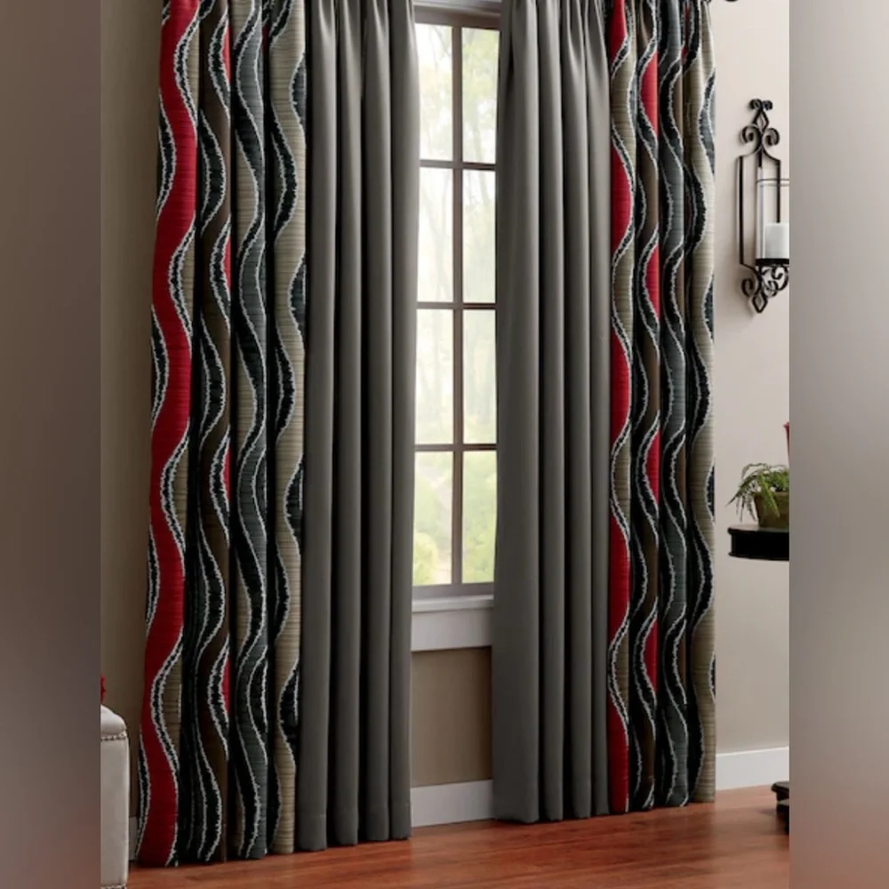 Wave Pattern 2-panel Room-Darkening Grommet Header Curtains #1010255A